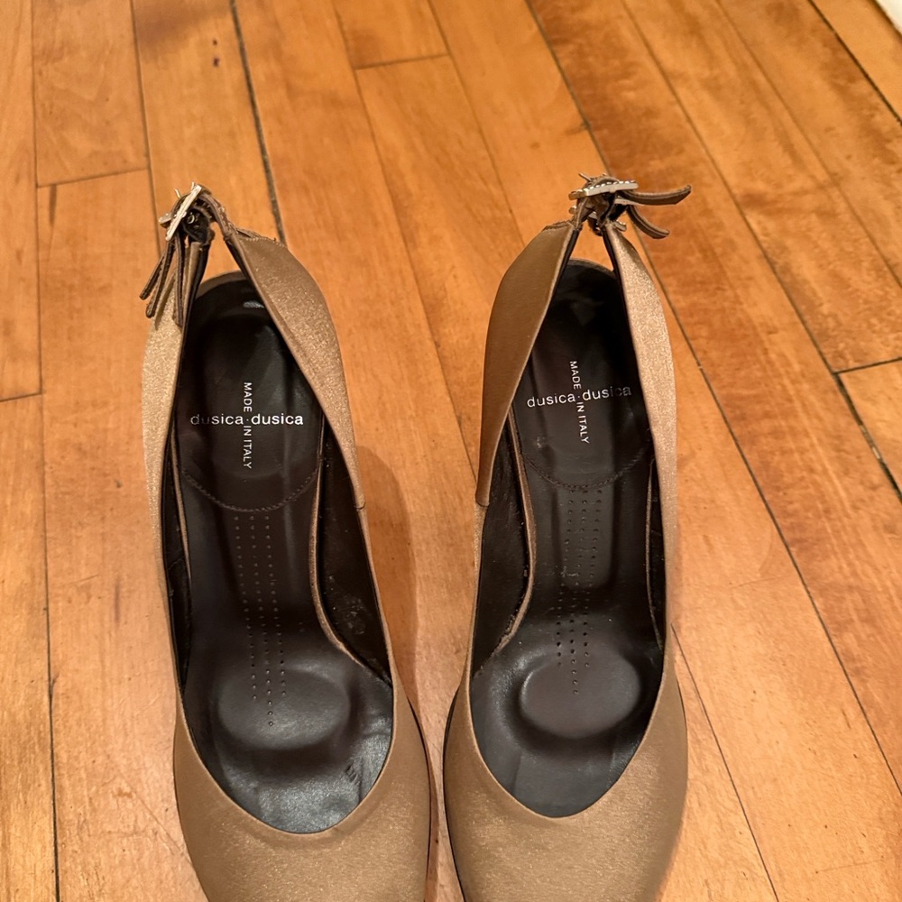 Women's Mocha Satin Jeweled Heels